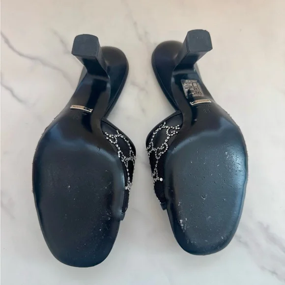 Gucci Black Demi Mesh Crystal Sandal Heels 38 - Picture 7 of 7